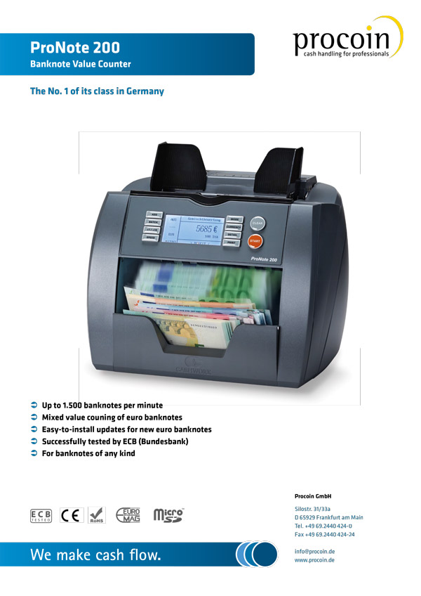Datasheet Contabanconote ProCoin ProNote 200