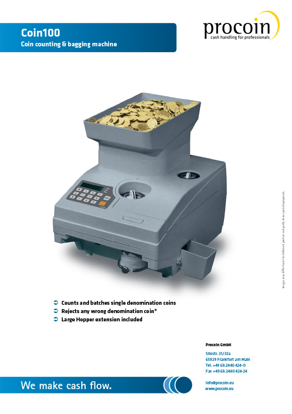 Datasheet Contamonete preselezionate ProCoin Coin 100