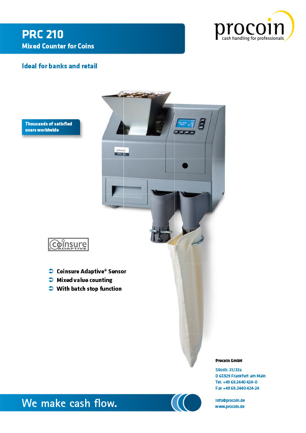 Datasheet Contamonete preselezionate ProCoin PRC 210